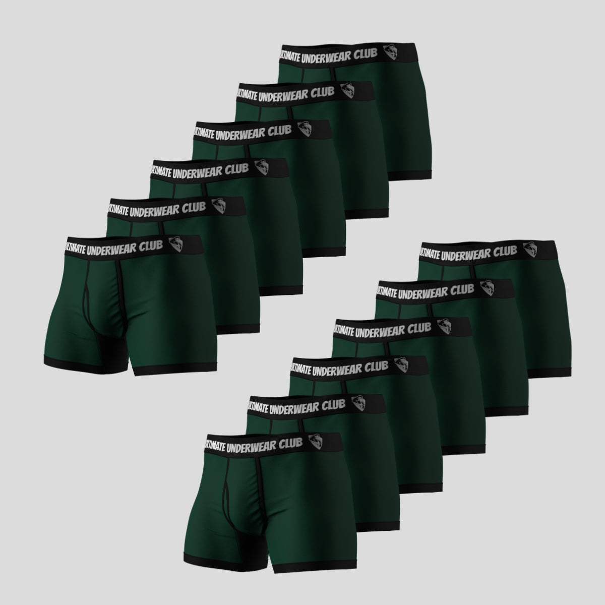 12 Pack of Ultimate Underwear 2.0 "Bamboo Forest Green" Men's Trunks - Comfortable, breathable, and stylish. Perfect fit for everyday wear.