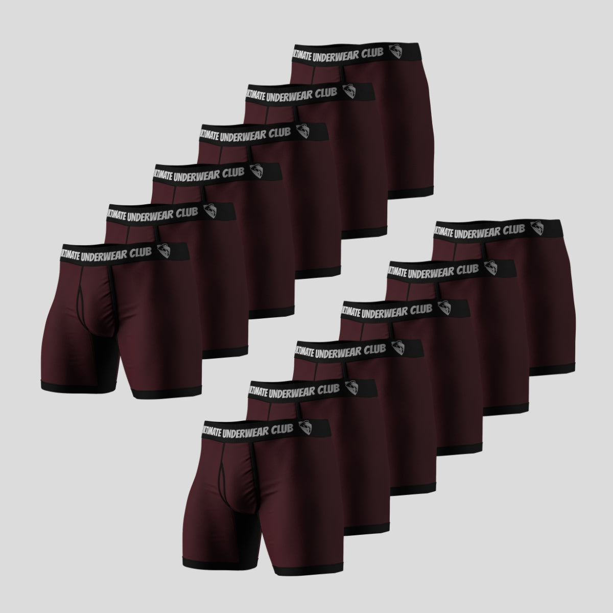 12 Pack of Ultimate Underwear 2.0 "Maroon Thighs" Men's Boxer Briefs - Comfortable, breathable, and stylish. Perfect fit for everyday wear.