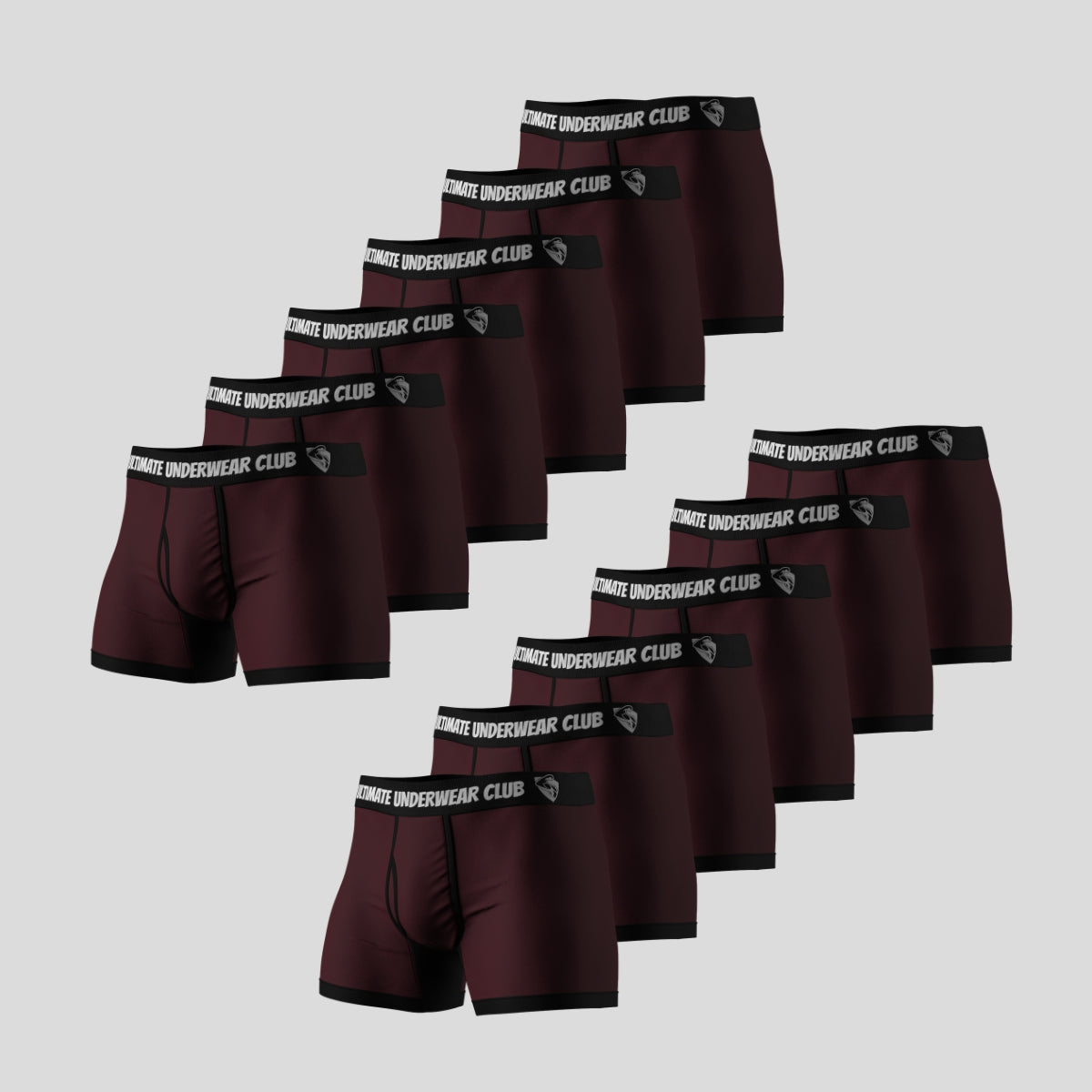 12 Pack of Ultimate Underwear 2.0 "Maroon Thighs" Men's Trunks - Comfortable, breathable, and stylish. Perfect fit for everyday wear.